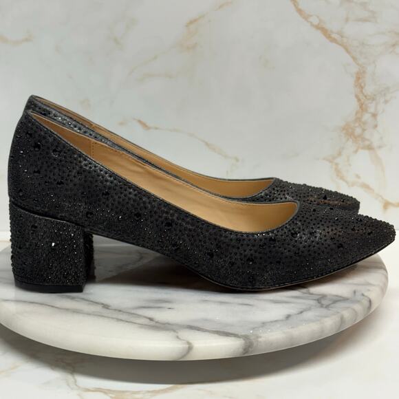 Adrienne Vittadini Fiona Pump Heels Woman 8 Black Beaded Block Heel Pointed Toe - Picture 4 of 14